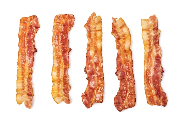 Closeup of slices of crispy hot fried bacon