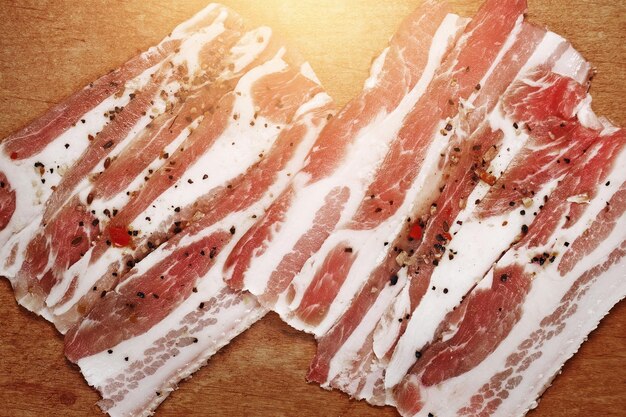 Closeup of slices of smoked pork meat with pepper