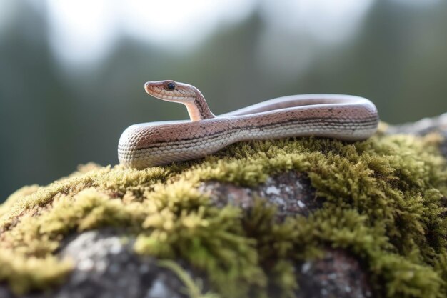 Closeup of a slow worm basking on a rock created with generative ai