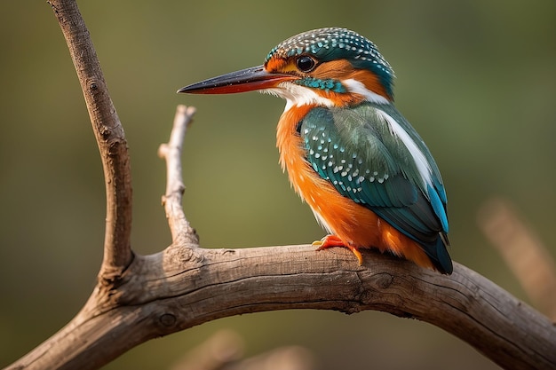 Closeup of a small cute colorful kingfisher perched on a branch in the african bush on the riverbank of chobe