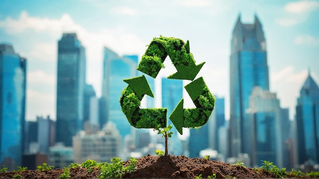 closeup of small green tree in form of Recycle sign