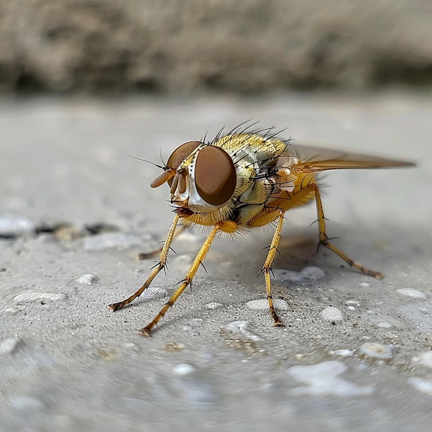 CloseUp of Small Yellow Fly in Focus