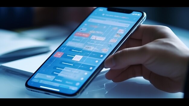 Closeup of a smartphone in the hands of a businesswoman