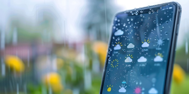 Photo closeup of a smartphone screen displaying a weather forecast