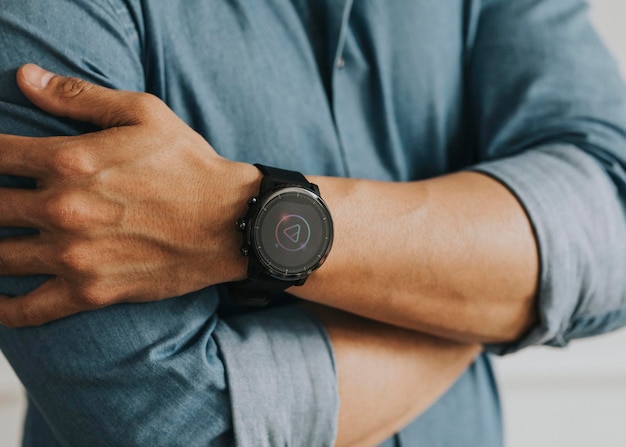 Closeup of a smartwatch on a man&#39;s wrist