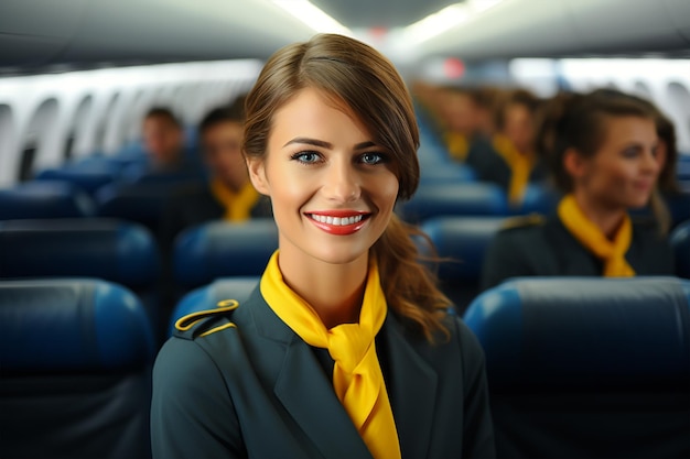 closeup smiley face of air hostess trip vacation travel concept