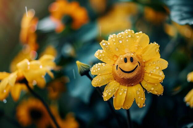 closeup smiley face on sunflowerhave a nice day concept