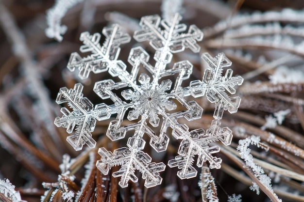 Foto un primo piano di un fiocco di neve nella neve