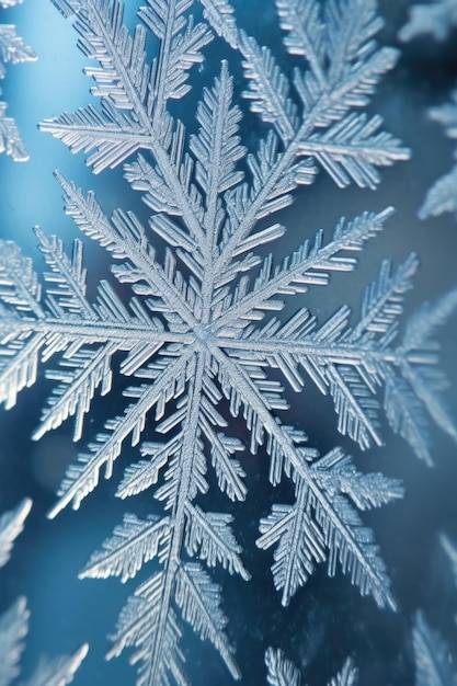 Closeup of snowflakes on a frosted window created with generative ai