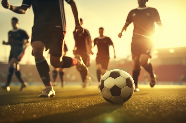 Closeup of Soccer Players Kicking Football AI Generated