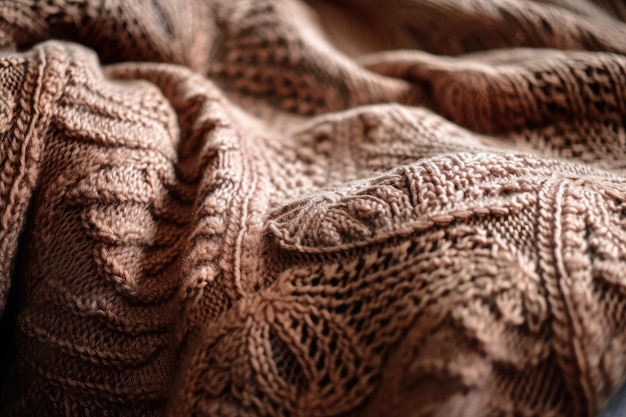 Closeup of soft blanket with intricate pattern and textures visible