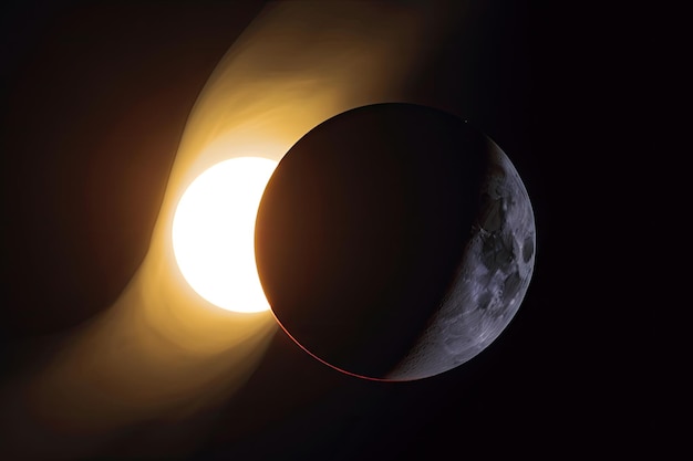 Foto primo piano dell'eclissi solare con il sole oscurato dalla luna