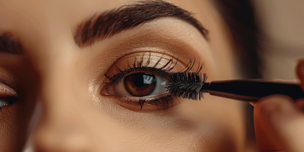 A closeup of someone applying mascara to their eyelashes showcasing lash definition