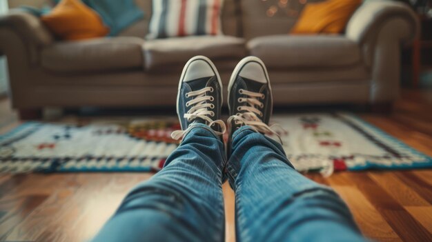 A closeup of someones feet tapping anxiously with excitement