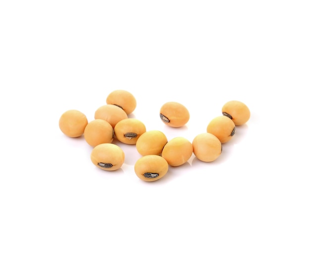 Closeup of soy beans on white background