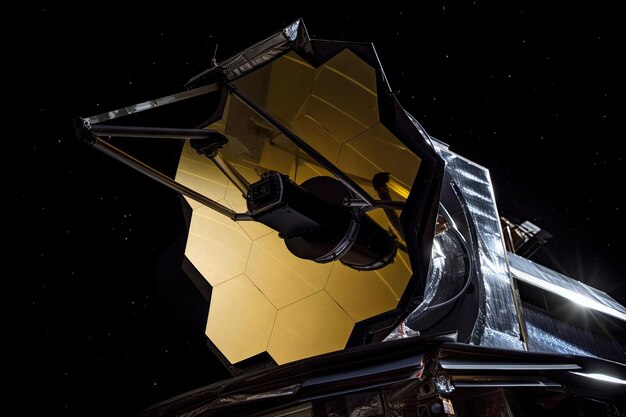 Closeup of space telescope with the stars shining in the background created with generative ai