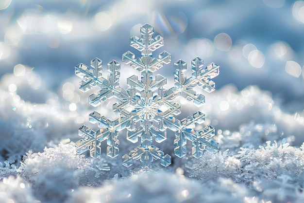 CloseUp of a Sparkling Snowflake on Winter Morning