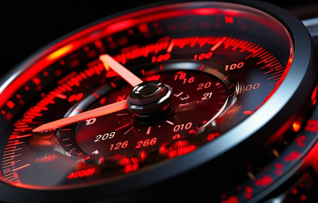 Closeup speedometer with red number on the dashboard