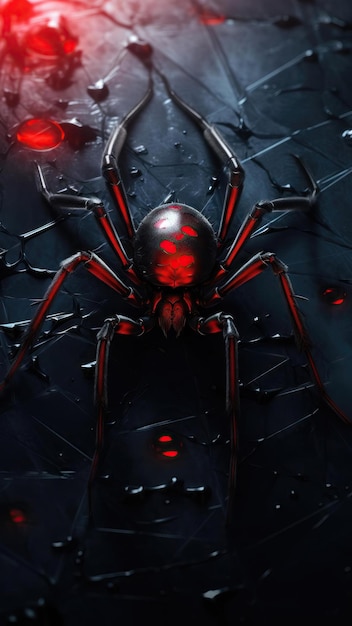 Photo closeup of a spider on a black background halloween concept generative ai