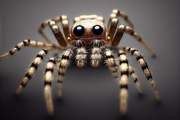 Closeup of a spider on an isolated dark background Decorated with stones this spider