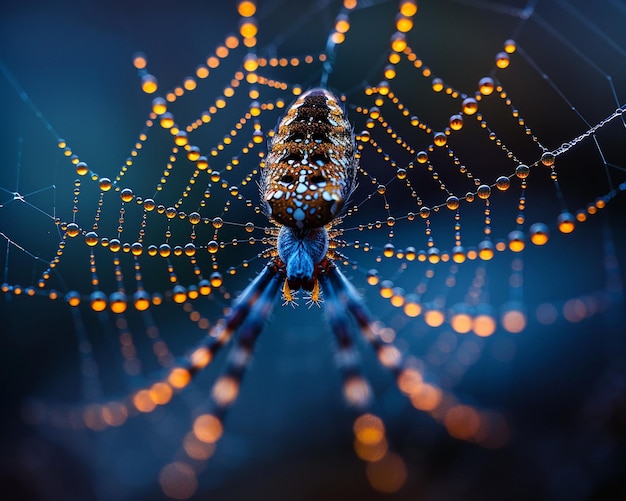 Photo closeup of a spiders intricate web