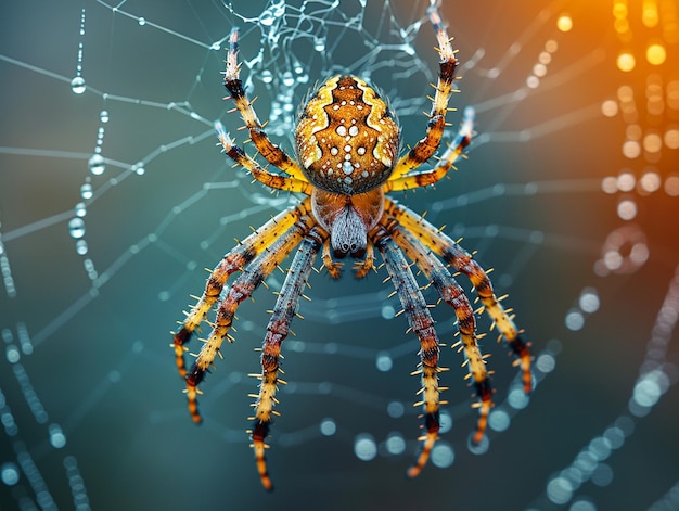 Photo closeup of a spiders intricate web