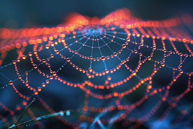 Photo closeup of a spiders intricate web