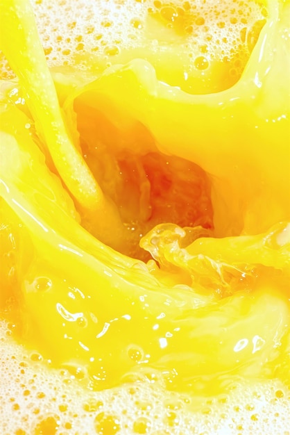 Closeup of splashing orange juice top view Splash of fresh sweet orange mango fruit juice