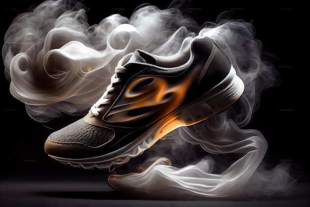 Closeup of sport shoes with magical smoke slowly disappearing