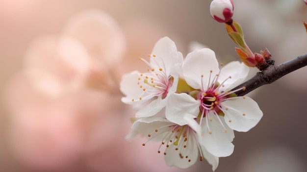 Closeup of spring seasonal cherry blossom Ai generative