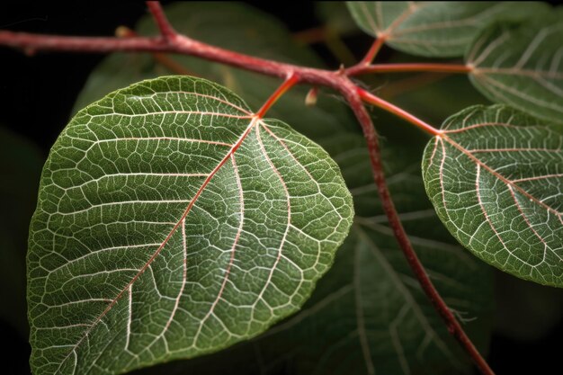 Closeup of sprouting tree leaves showing their intricate veins created with generative ai