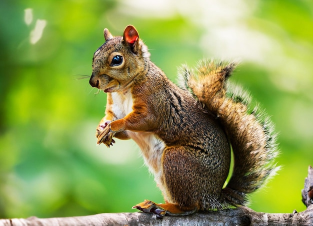 Closeup of a squirrel sitting on a branch