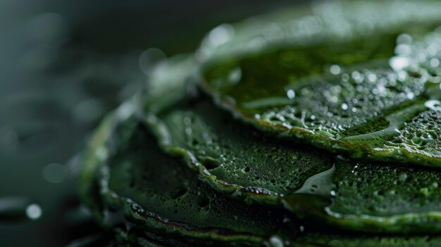 Photo a closeup of a stack of algae pancakes with a deep green hue and small specks of algae visible in