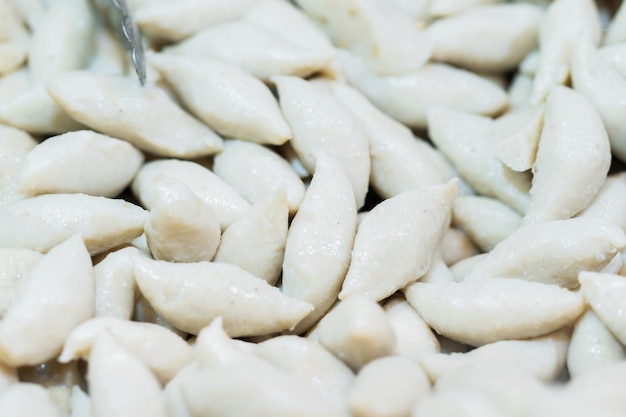 Closeup of Steamed Rugby Fish Balls, thai street food market