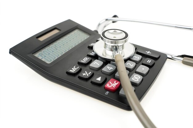 Closeup of stethoscope attached to the calculator