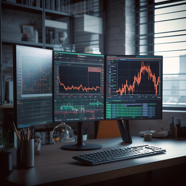 Closeup of stock market trader's computer screen with realtime financial data