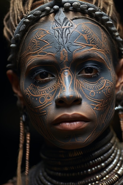 A closeup stock photo of a one boy with body art and tattoo