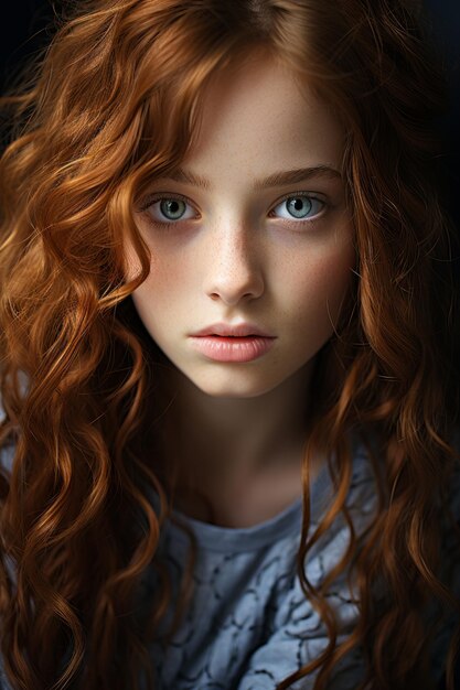 赤い髪の女の子の写真のクローズ アップ ストック写真