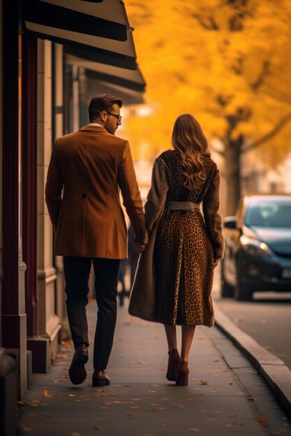 A closeup stock photo of a two people walking across the street