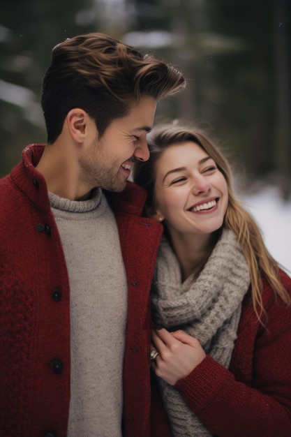 A closeup stock photo of a a young woman and man smile