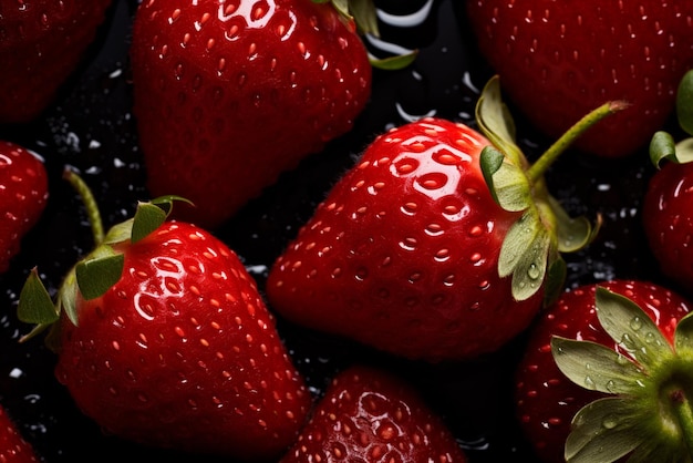 Photo closeup strawberries on a black background