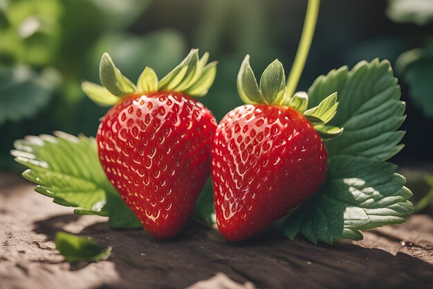 Closeup Strawberry after rain in garden Image of organic strawberry plants