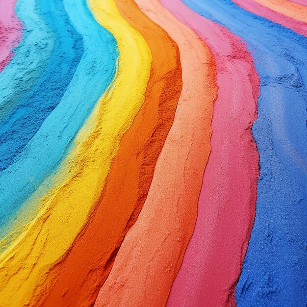 Closeup of stripes of rainbowcoloured sand background