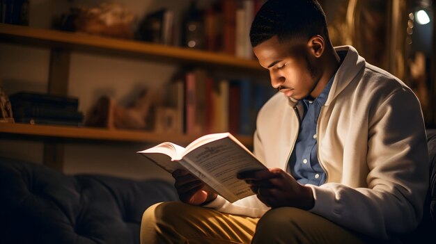 A closeup of a student absorbed in reading