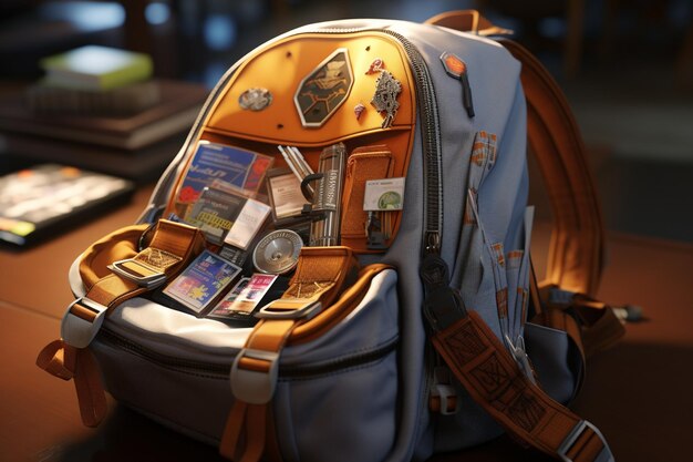 Photo closeup of a students backpack with educational generative ai