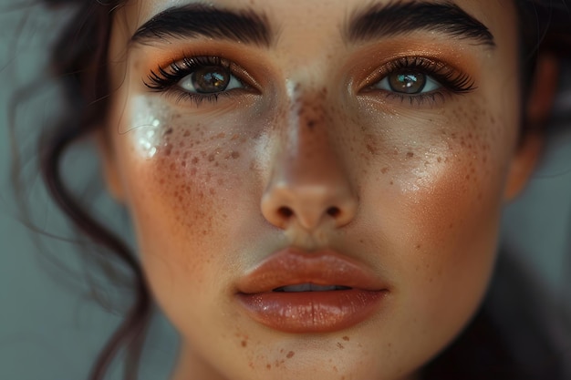 A CloseUp of a Stunning Brunette Woman with Flawless Skin and Makeup Concept Beauty Portrait CloseUp Shot Flawless Skin Stunning Brunette Makeup Inspiration