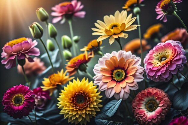 Closeup of Stunning Natural Colorful Flowers background flowers wallpaper with generative ai