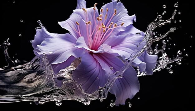 Closeup of a stunning purple flower with water droplets on a black background a perfect stock