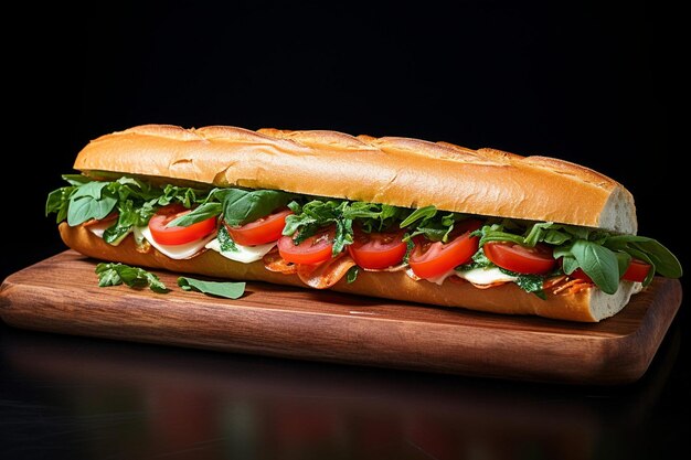 Photo closeup of a sub sandwich with sliced chicken breast