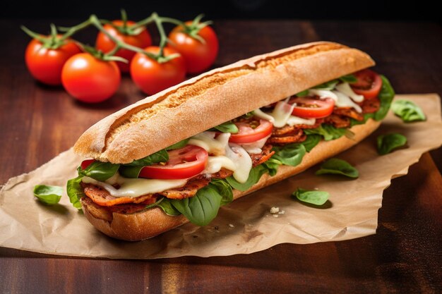 Closeup of a sub sandwich with sliced chicken breast